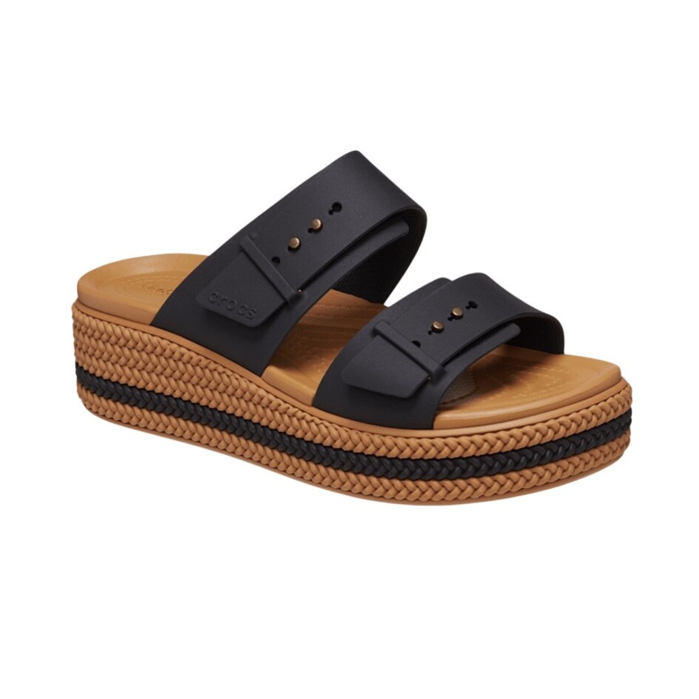 Crocs Brooklyn Woven Buckle Sandal Black Women's Size 8 Casual Comfort Shoes